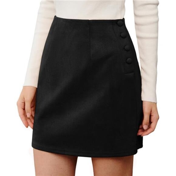 Women Mini Skirt Suede Skirts with Button Black - Picture 1 of 6